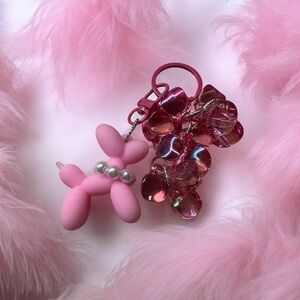 Pink Balloon Dog Keychain with Beads